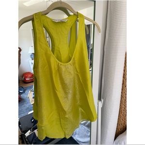 Electric yellow Trina Turk razorback tank with gold. Size petite